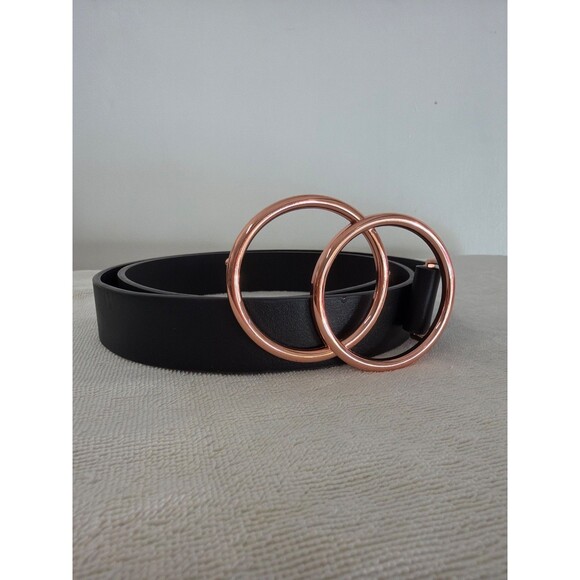 ASOS Black Double O-Ring Belt Rose Gold Hardware Size M - Picture 6 of 9